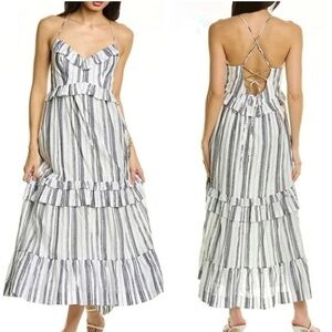 Cinq a Sept Addy Ruffle Stripe Cotton Blend Midi Sundress Size 4